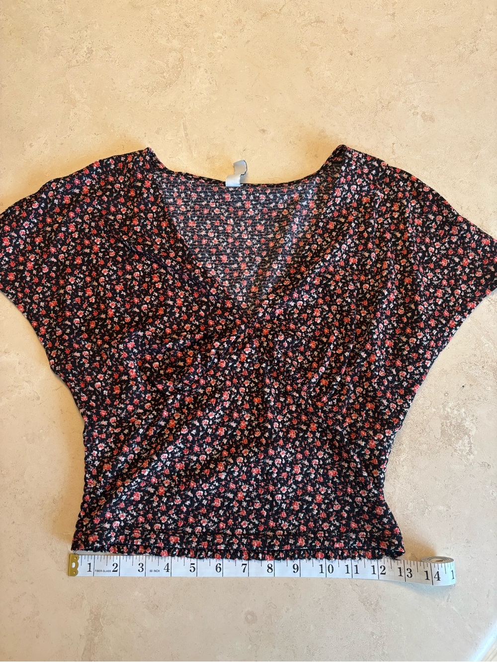 Only Black Floral Twist-Front Crop Top with Pink Flowers